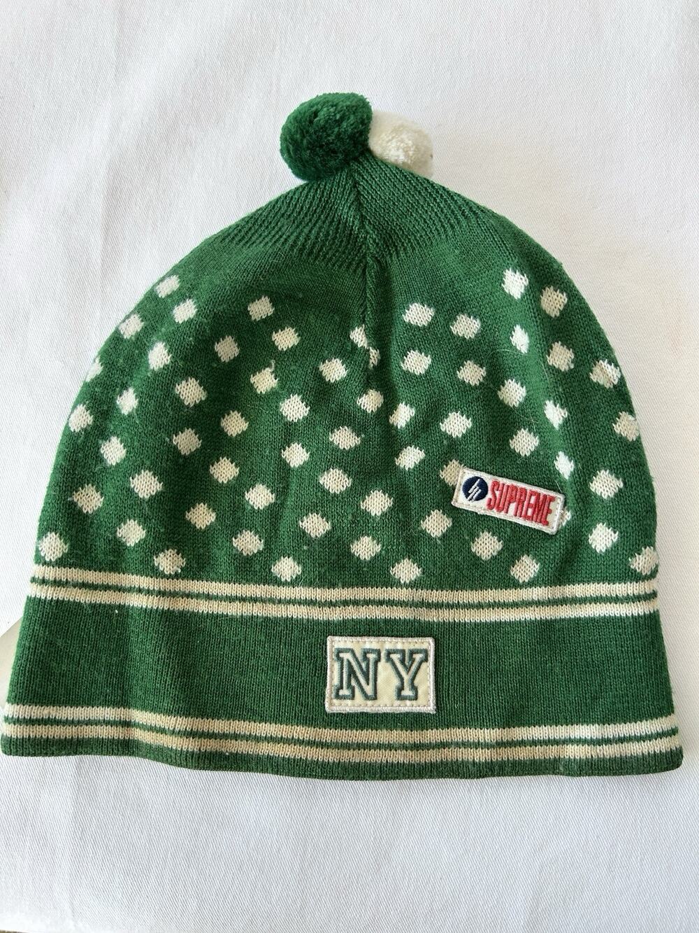 Vtg 90s Supreme Merino Wool Thermal Beanie Emerald Green